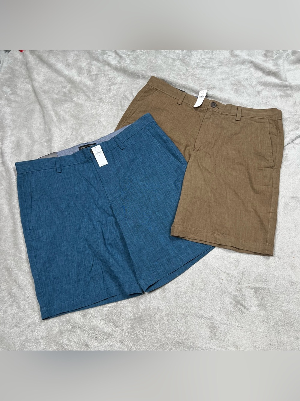 Lot of 2 NWT Banana Republic Chambray 9" Shorts Mens 35 Slim Blue/Green